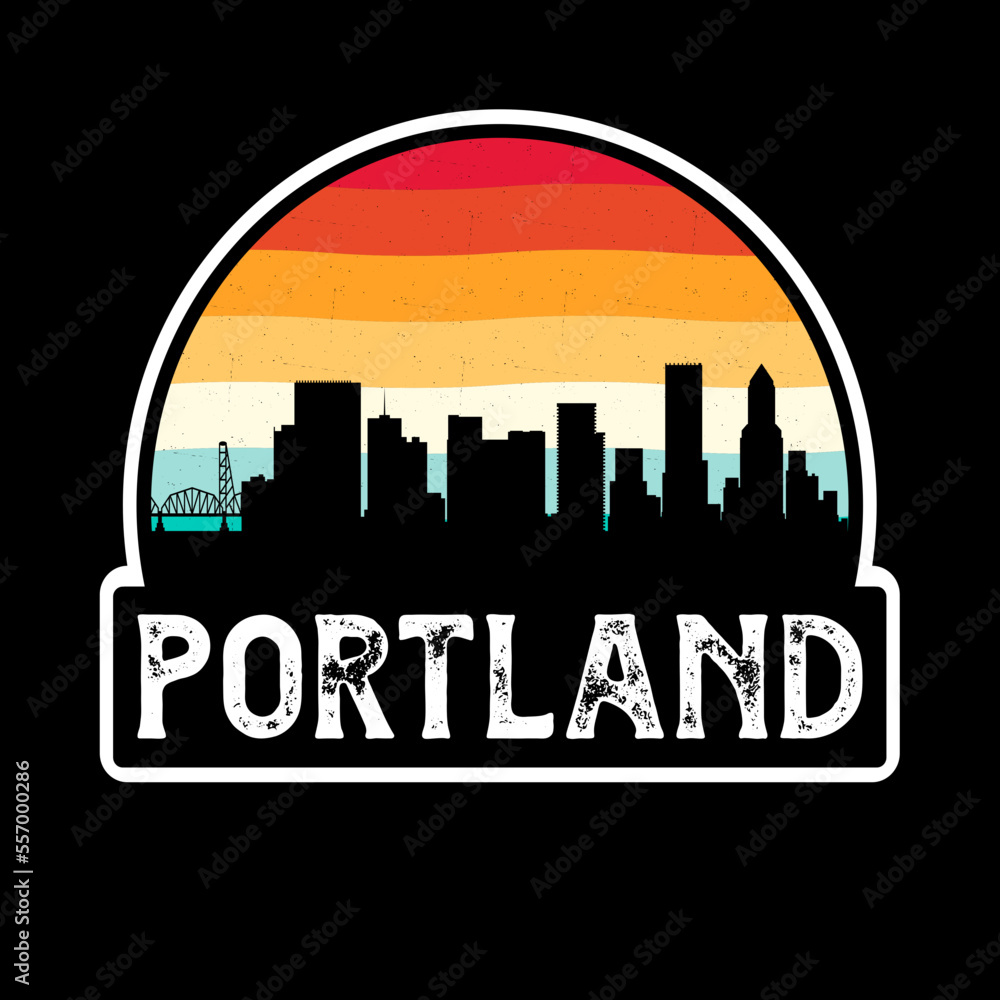 Portland Oregon USA Skyline Silhouette Retro Vintage Sunset Portland Lover Travel Souvenir Sticker Vector Illustration SVG EPS