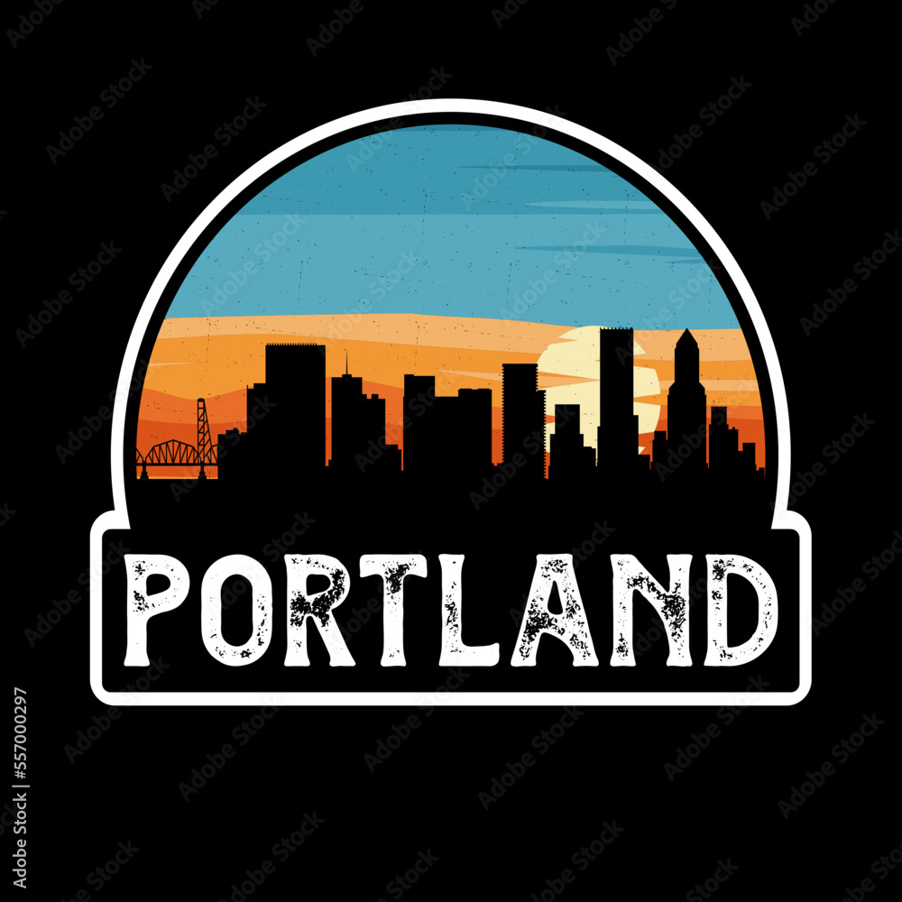 Portland Oregon USA Skyline Silhouette Retro Vintage Sunset Portland Lover Travel Souvenir Sticker Vector Illustration SVG EPS