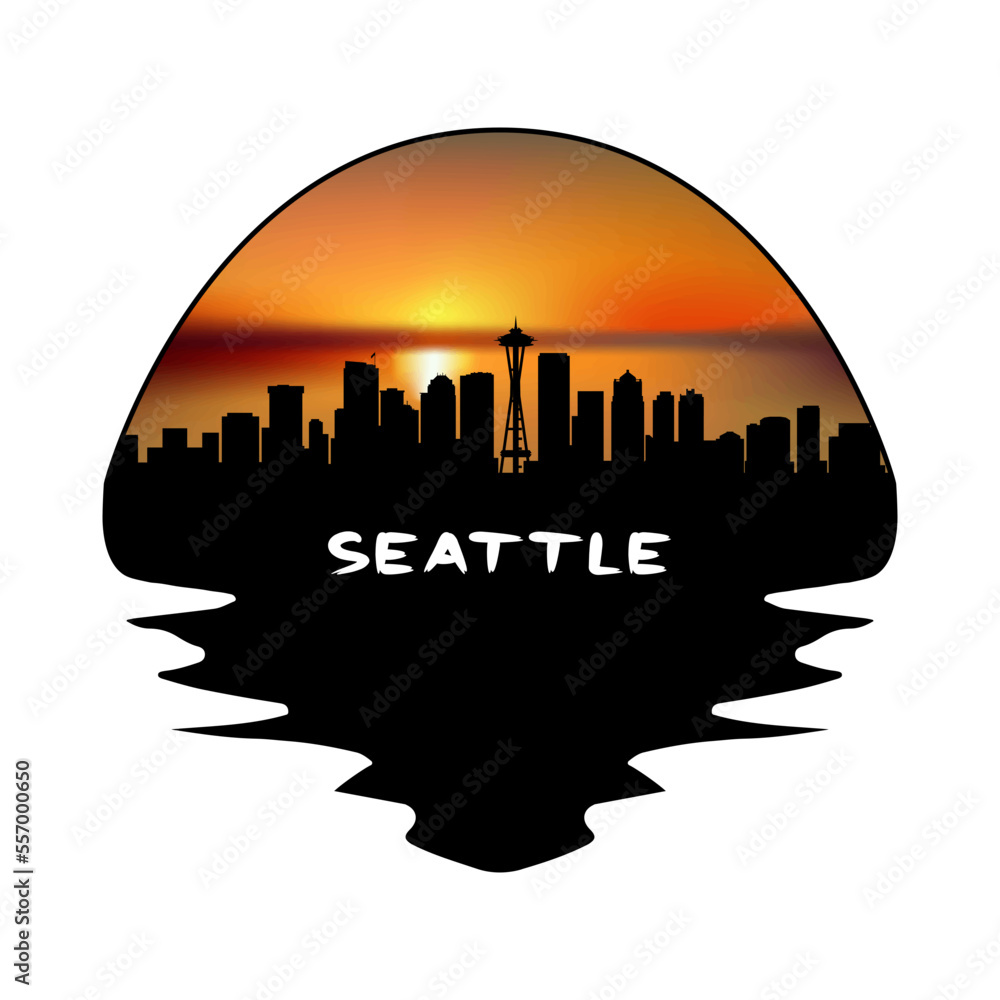 Seattle Washington USA Skyline Silhouette Retro Vintage Sunset Seattle Lover Travel Souvenir Sticker Vector Illustration SVG EPS