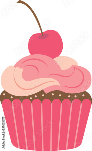 Cherry cupcake icon. Sweet pink cream dessert