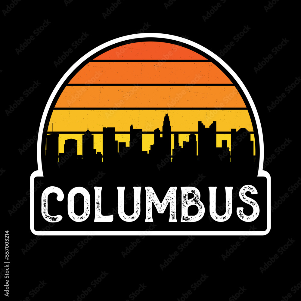 Columbus Ohio USA Skyline Silhouette Retro Vintage Sunset Columbus Lover Travel Souvenir Sticker Vector Illustration SVG EPS