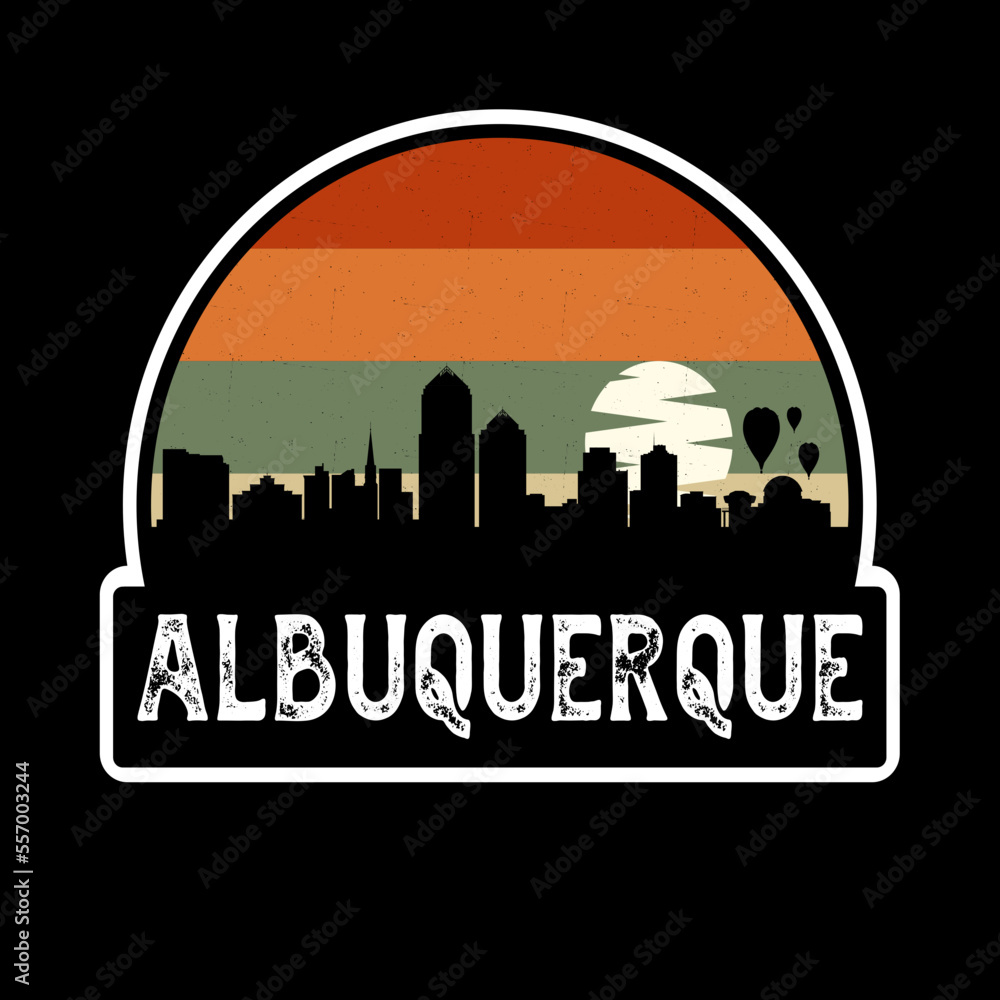 Albuquerque New Mexico USA Skyline Silhouette Retro Vintage Sunset Albuquerque Lover Travel Souvenir Sticker Vector Illustration SVG EPS