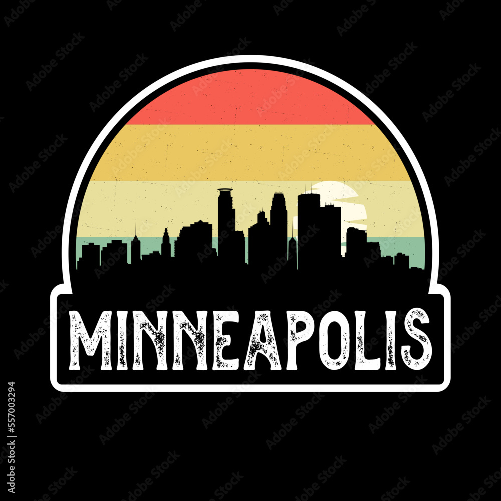 Minneapolis Minnesota USA Skyline Silhouette Retro Vintage Sunset Minneapolis Lover Travel Souvenir Sticker Vector Illustration SVG EPS