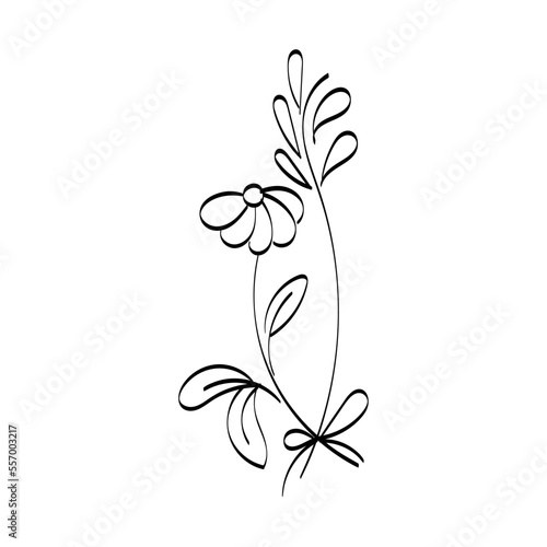 Hand Drawn Floral design. Minimal Line Art Tattoo Design. 