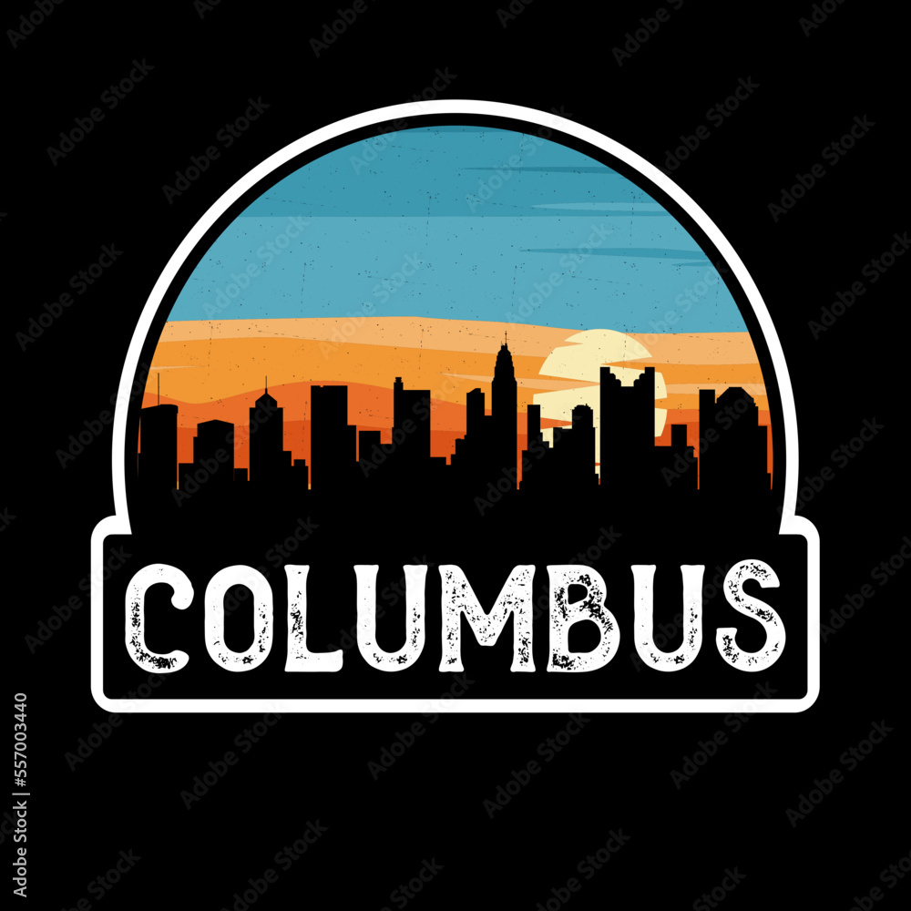 Columbus Ohio USA Skyline Silhouette Retro Vintage Sunset Columbus Lover Travel Souvenir Sticker Vector Illustration SVG EPS