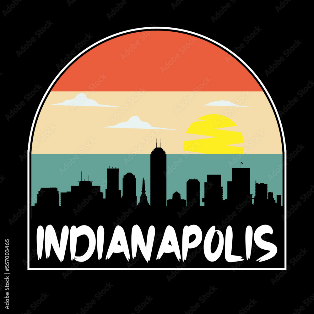 Indianapolis Indiana USA Skyline Silhouette Retro Vintage Sunset Indianapolis Lover Travel Souvenir Sticker Vector Illustration SVG EPS