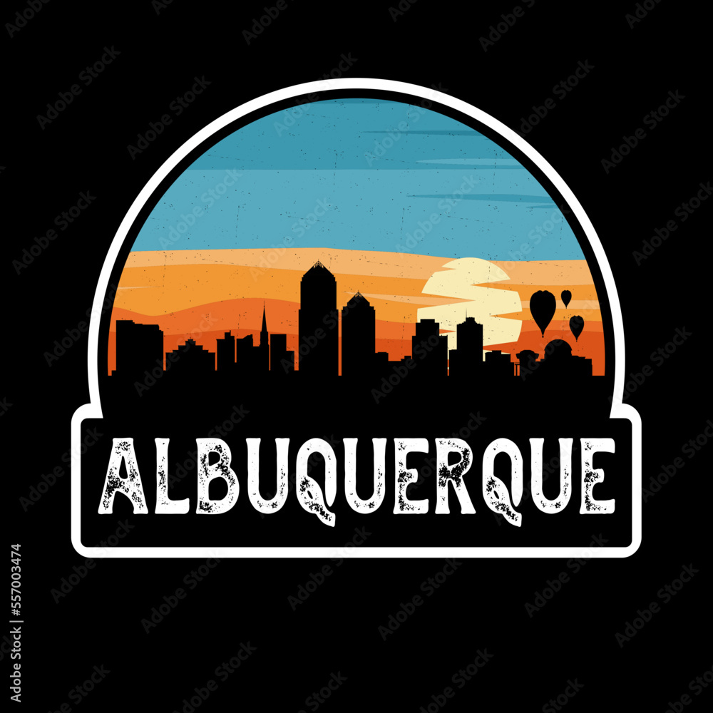 Albuquerque New Mexico USA Skyline Silhouette Retro Vintage Sunset Albuquerque Lover Travel Souvenir Sticker Vector Illustration SVG EPS