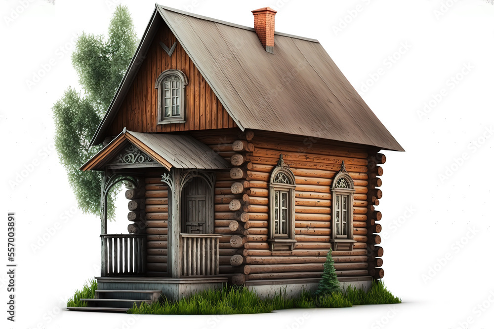 wooden house isolated on white background. Generative AI wooden house isolated on white background. Generative AI