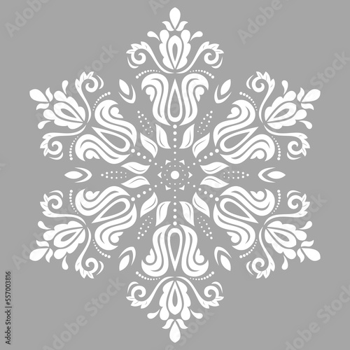 Elegant vintage round gray and white vector ornament in classic style. Abstract traditional ornament with oriental elements. Classic vintage pattern