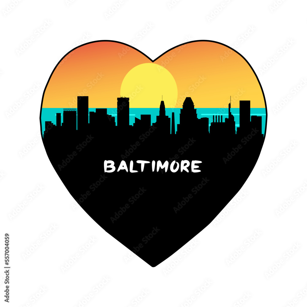 Baltimore Maryland USA Skyline Silhouette Retro Vintage Sunset Baltimore Lover Travel Souvenir Sticker Vector Illustration SVG EPS