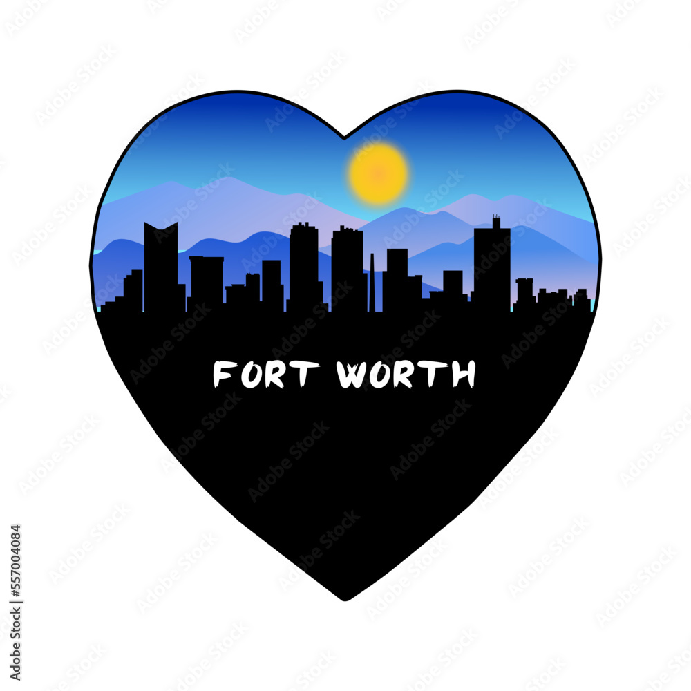 Fort Worth Texas USA Skyline Silhouette Retro Vintage Sunset Fort Worth Lover Travel Souvenir Sticker Vector Illustration SVG EPS