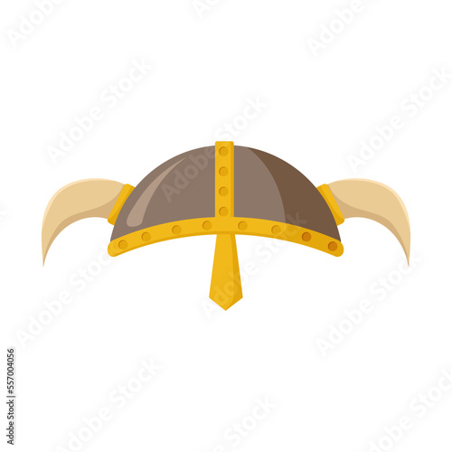 Antique helmet with horns. Knight steel headdress of medieval northerner warrior