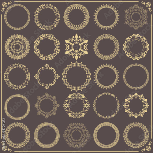 Foto Vintage brown and yellow set of vector round elements