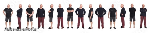 line of group of same man with pajamas on white background