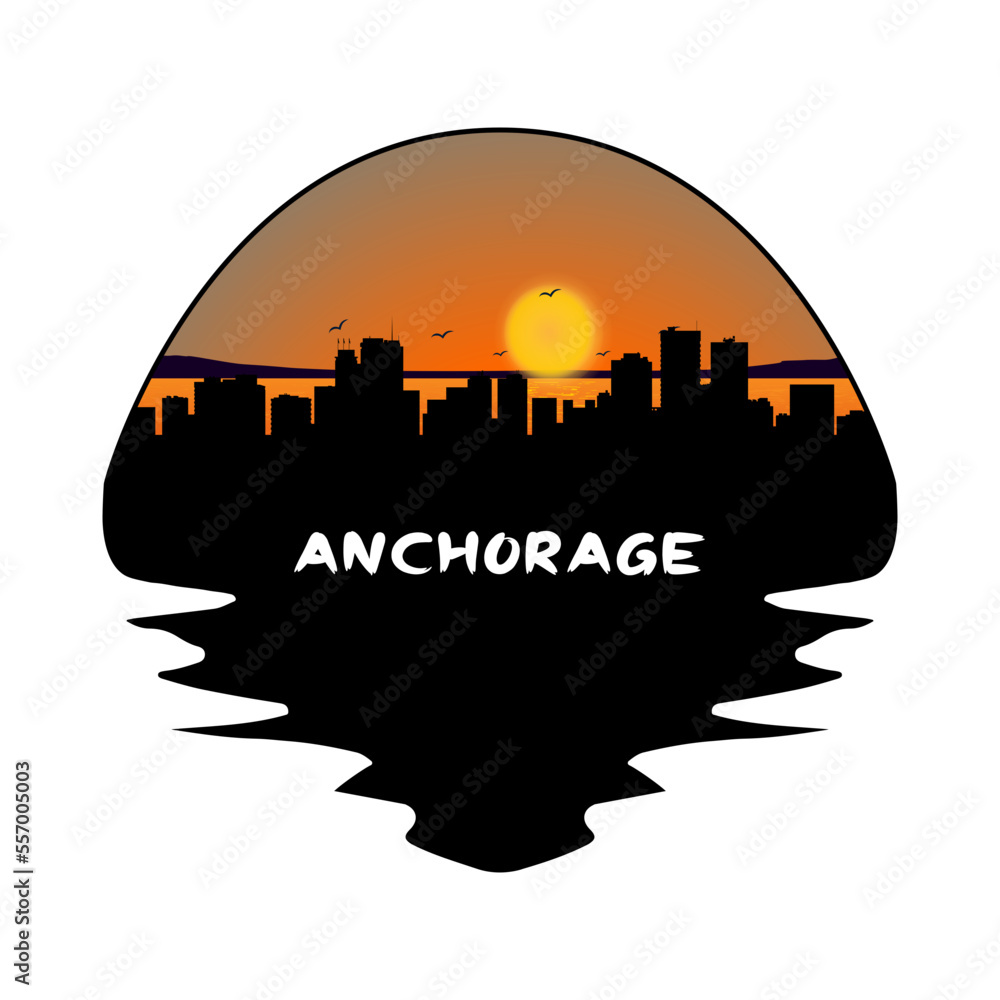 Anchorage Alaska USA Skyline Silhouette Retro Vintage Sunset Anchorage Lover Travel Souvenir Sticker Vector Illustration SVG EPS