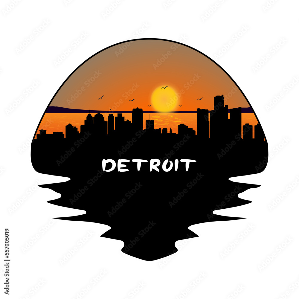 Detroit Michigan USA Skyline Silhouette Retro Vintage Sunset Detroit Lover Travel Souvenir Sticker Vector Illustration SVG EPS