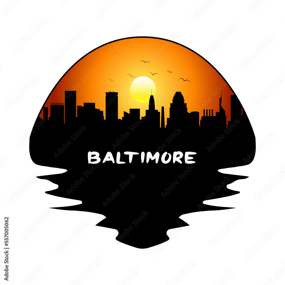 Baltimore Maryland USA Skyline Silhouette Retro Vintage Sunset Baltimore Lover Travel Souvenir Sticker Vector Illustration SVG EPS