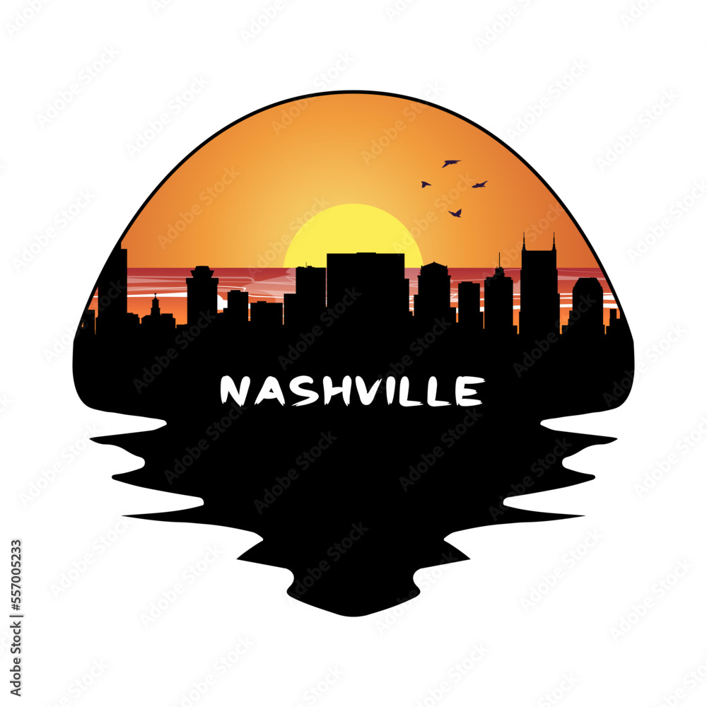 Nashville Tennessee USA Skyline Silhouette Retro Vintage Sunset Nashville Lover Travel Souvenir Sticker Vector Illustration SVG EPS