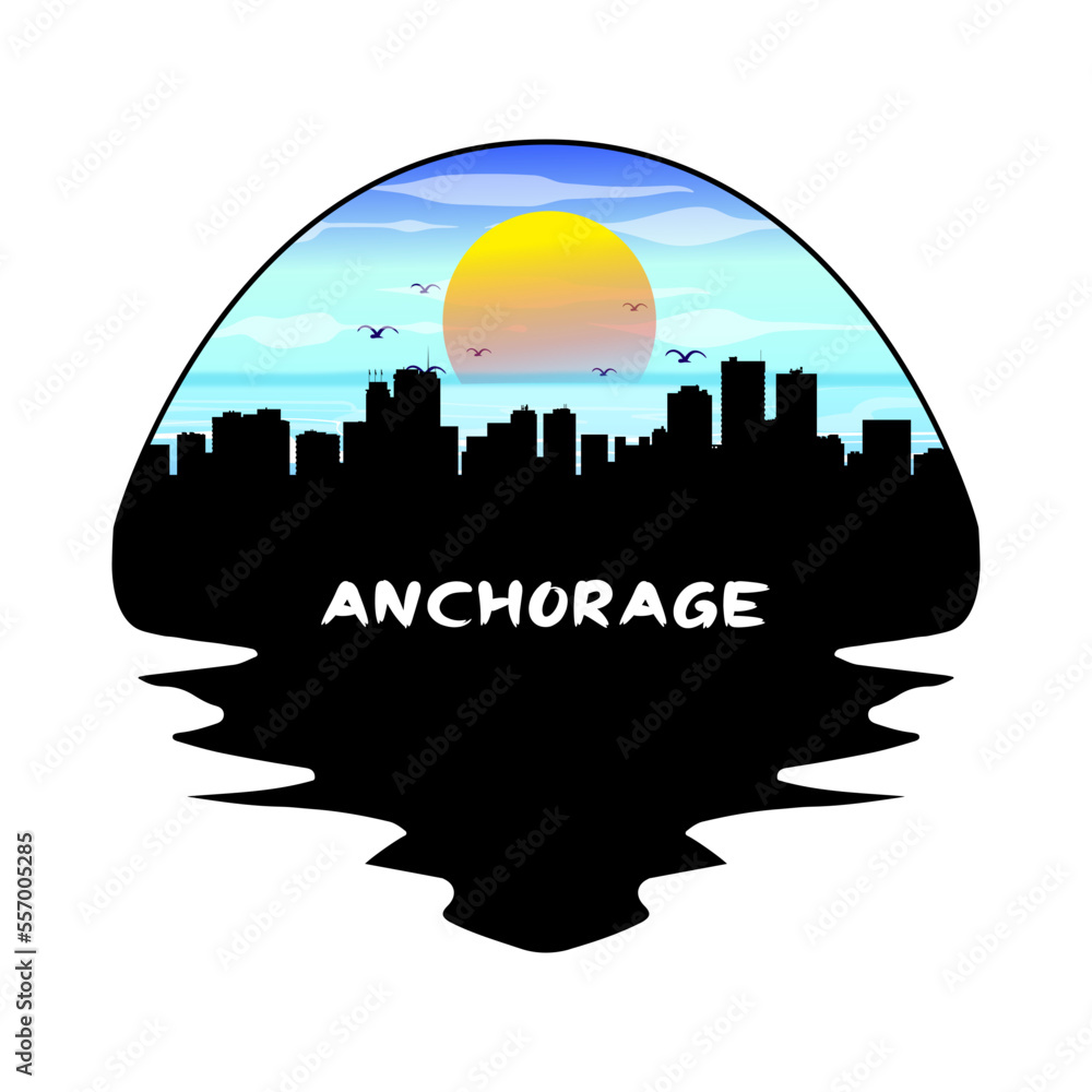 Anchorage Alaska USA Skyline Silhouette Retro Vintage Sunset Anchorage Lover Travel Souvenir Sticker Vector Illustration SVG EPS