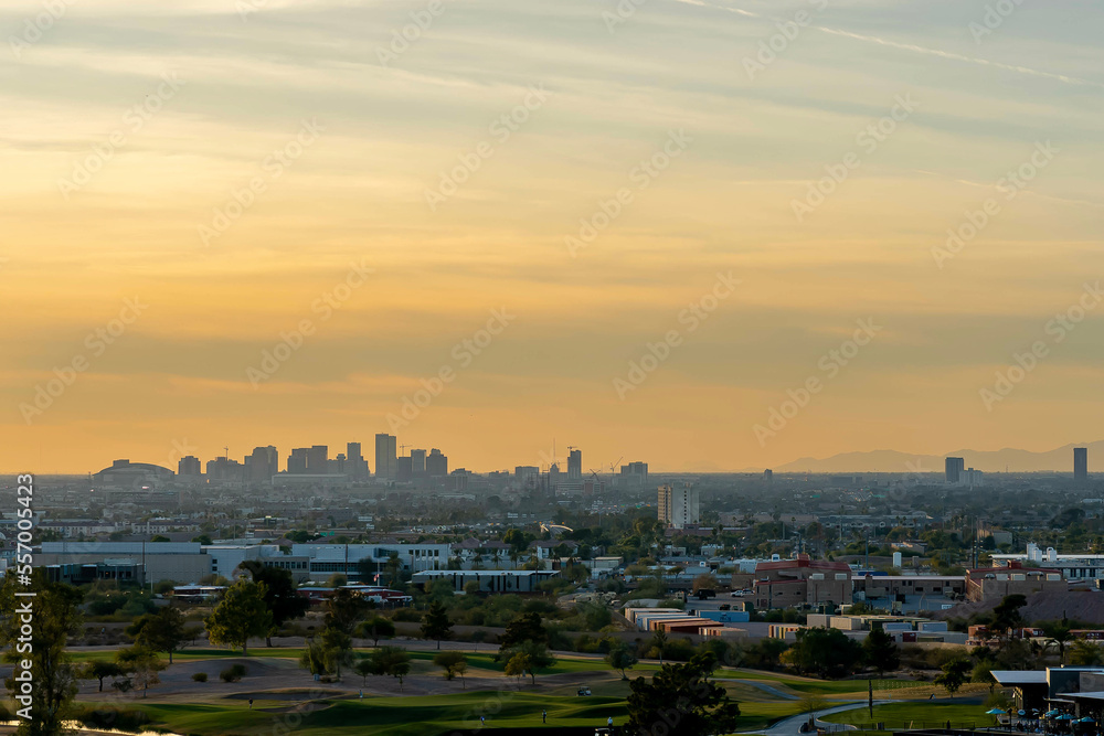 Phoenix Arizona Skyline At Sunset On A Summers Night