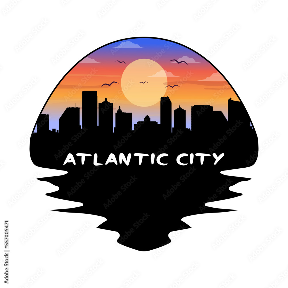 Atlantic City New Jersey USA Skyline Silhouette Retro Vintage Sunset Atlantic City Lover Travel Souvenir Sticker Vector Illustration SVG EPS