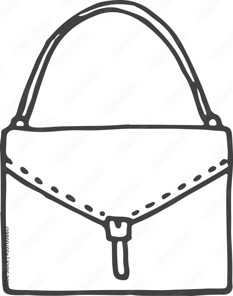 Handbag icon. Female leather bag doodle drawing Handbag icon. Female leather bag doodle drawing