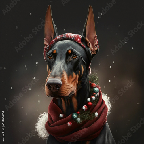 Doberman in Christmas Outfit