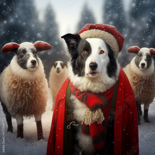 Estrel herding dog in Christmas Outfit photo