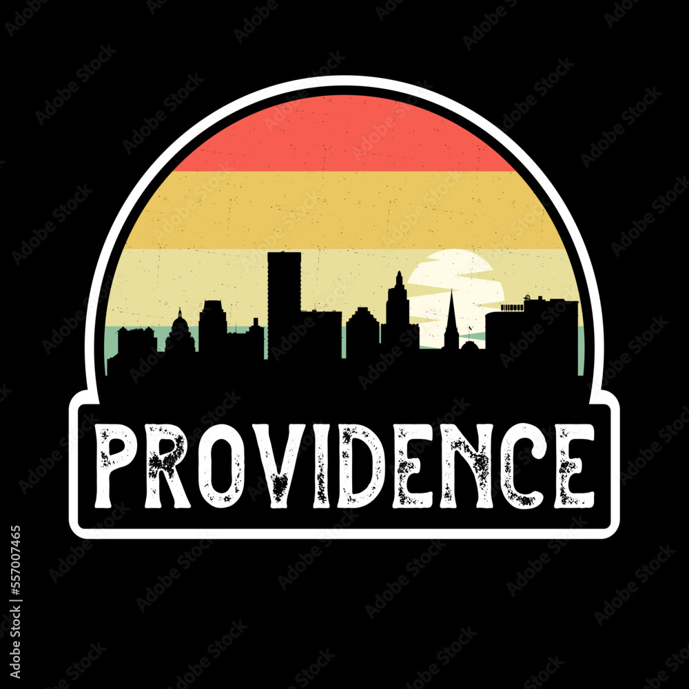 Providence Rhode Island USA Skyline Silhouette Retro Vintage Sunset Providence Lover Travel Souvenir Sticker Vector Illustration SVG EPS