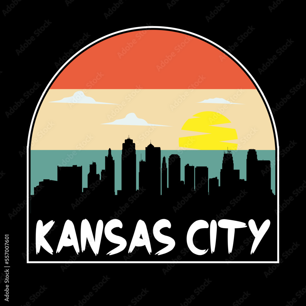 Kansas City Missouri USA Skyline Silhouette Retro Vintage Sunset Kansas City Lover Travel Souvenir Sticker Vector Illustration SVG EPS