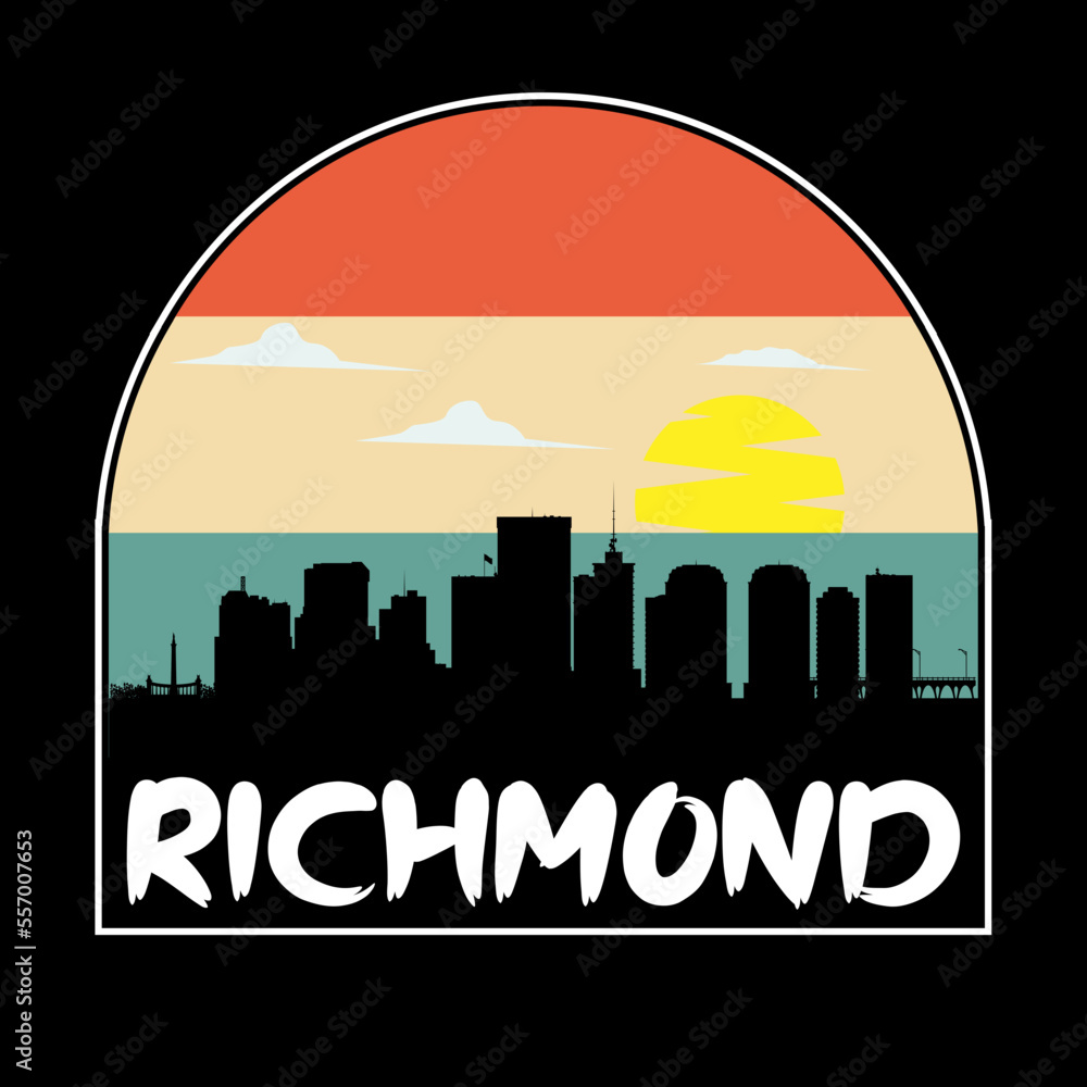 Richmond Virginia USA Skyline Silhouette Retro Vintage Sunset Richmond Lover Travel Souvenir Sticker Vector Illustration SVG EPS