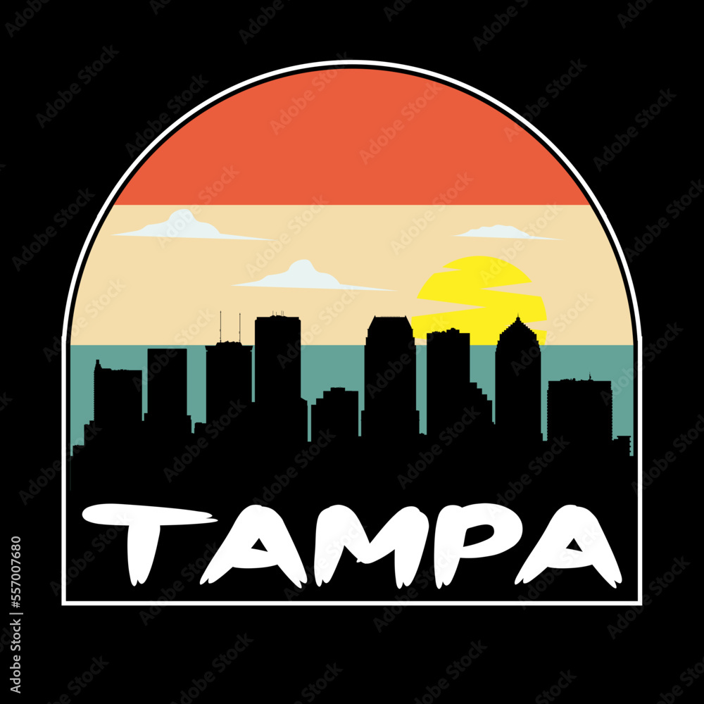 Tampa Florida USA Skyline Silhouette Retro Vintage Sunset Tampa Lover Travel Souvenir Sticker Vector Illustration SVG EPS