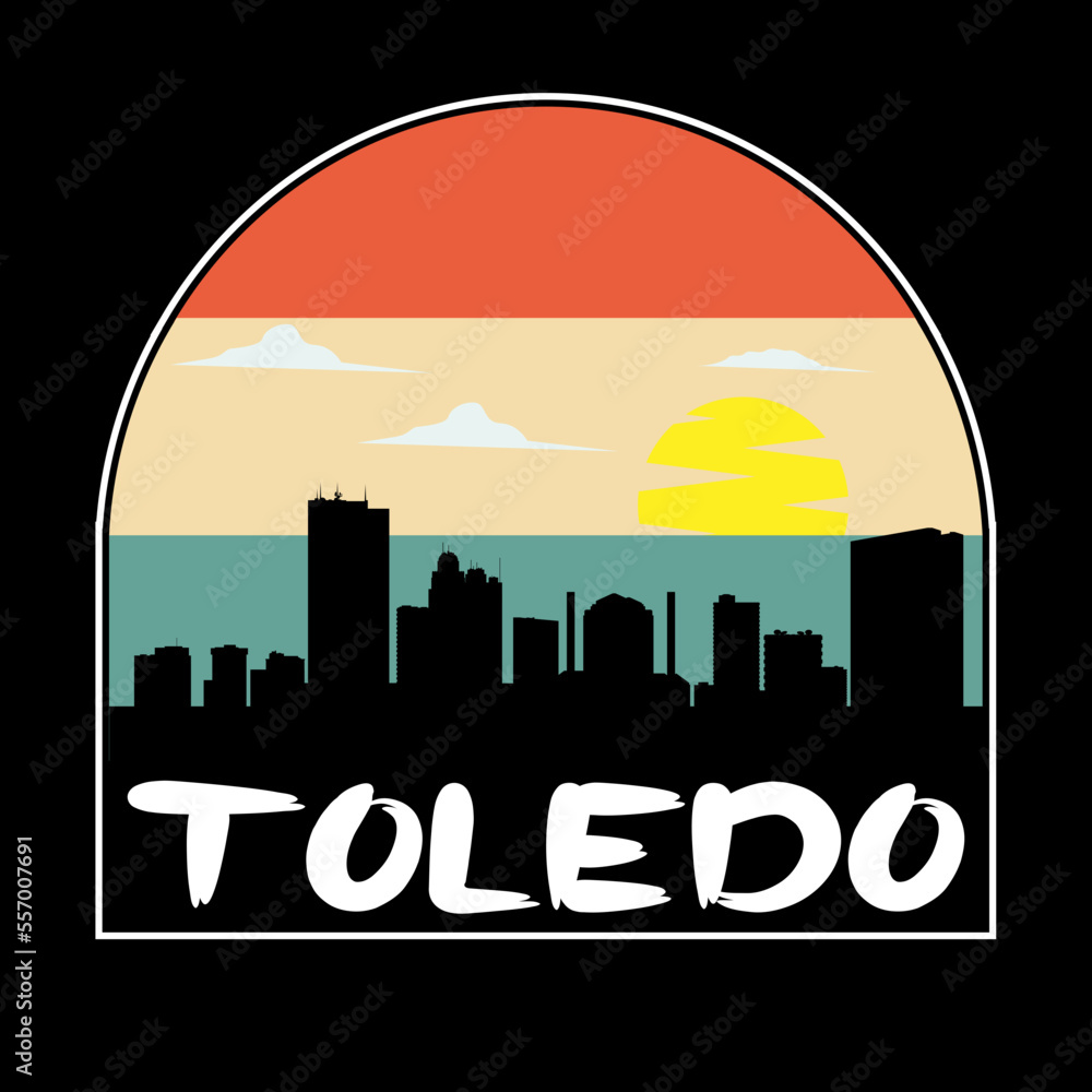 Toledo Ohio USA Skyline Silhouette Retro Vintage Sunset Toledo Lover Travel Souvenir Sticker Vector Illustration SVG EPS
