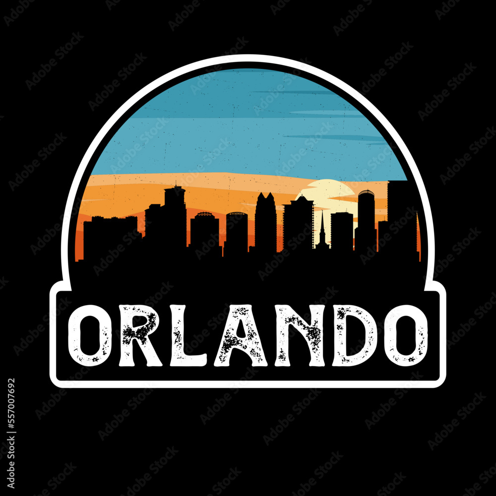 Orlando Florida USA Skyline Silhouette Retro Vintage Sunset Orlando Lover Travel Souvenir Sticker Vector Illustration SVG EPS