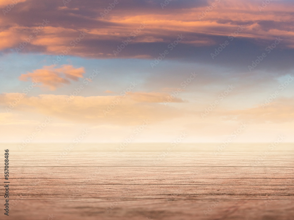 Fototapeta premium Fundo com base de madeira ao Pôr do sol 