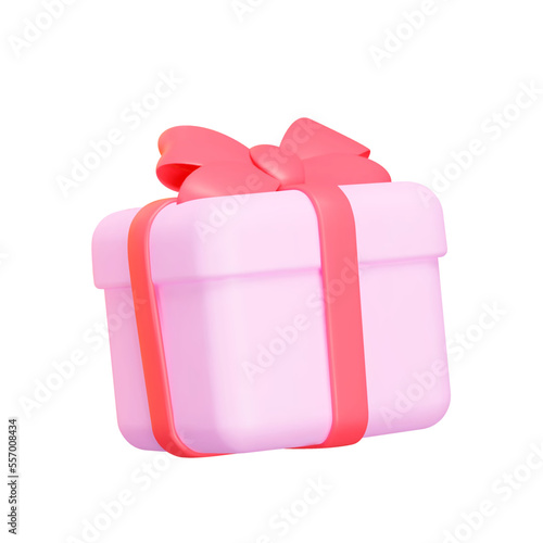 Gift 3d icon. Pink gift box with bow. Isolated object on transparent background