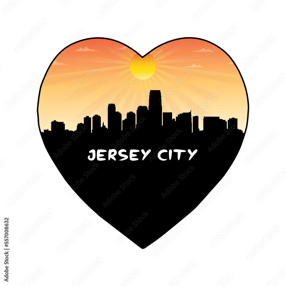 Jersey City New Jersey USA Skyline Silhouette Retro Vintage Sunset Jersey City Lover Travel Souvenir Sticker Vector Illustration SVG EPS