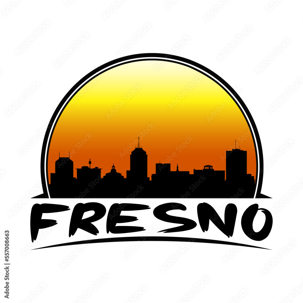 Fresno California USA Skyline Silhouette Retro Vintage Sunset Fresno Lover Travel Souvenir Sticker Vector Illustration SVG EPS