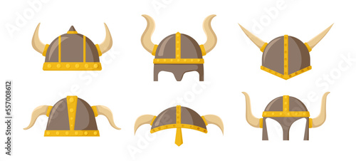Medieval viking helmets with horns