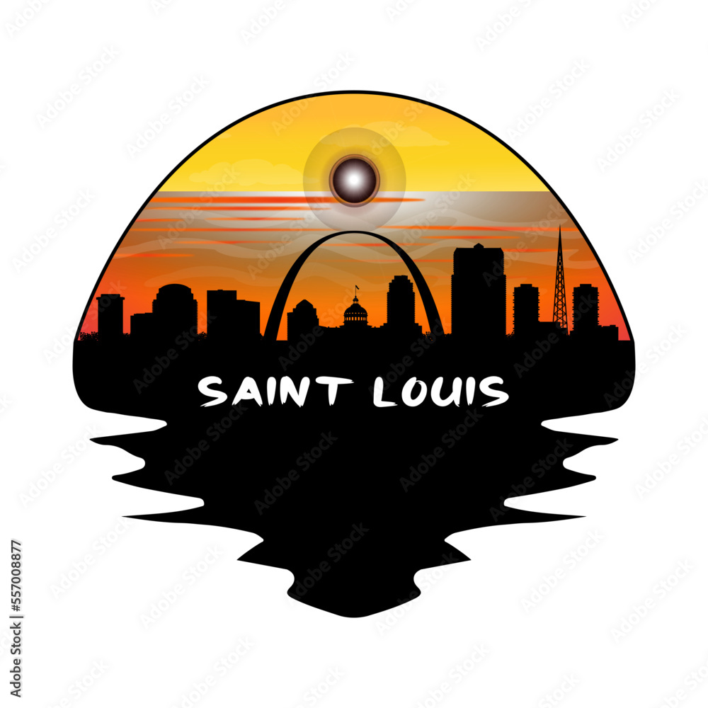 Saint Louis Missouri USA Skyline Silhouette Retro Vintage Sunset Saint Louis Lover Travel Souvenir Sticker Vector Illustration SVG EPS