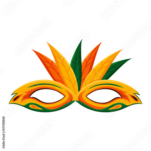 Carnival yellow mask with green feathers template