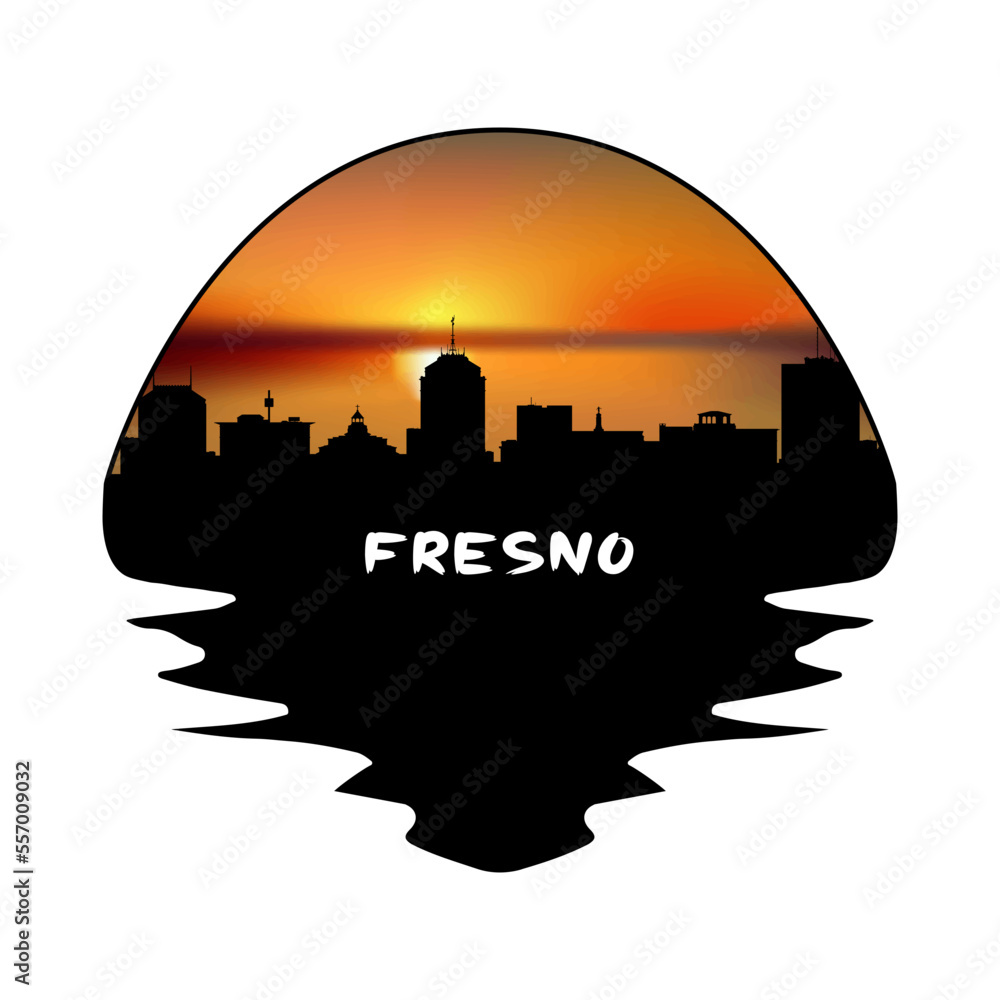 Fresno California USA Skyline Silhouette Retro Vintage Sunset Fresno Lover Travel Souvenir Sticker Vector Illustration SVG EPS