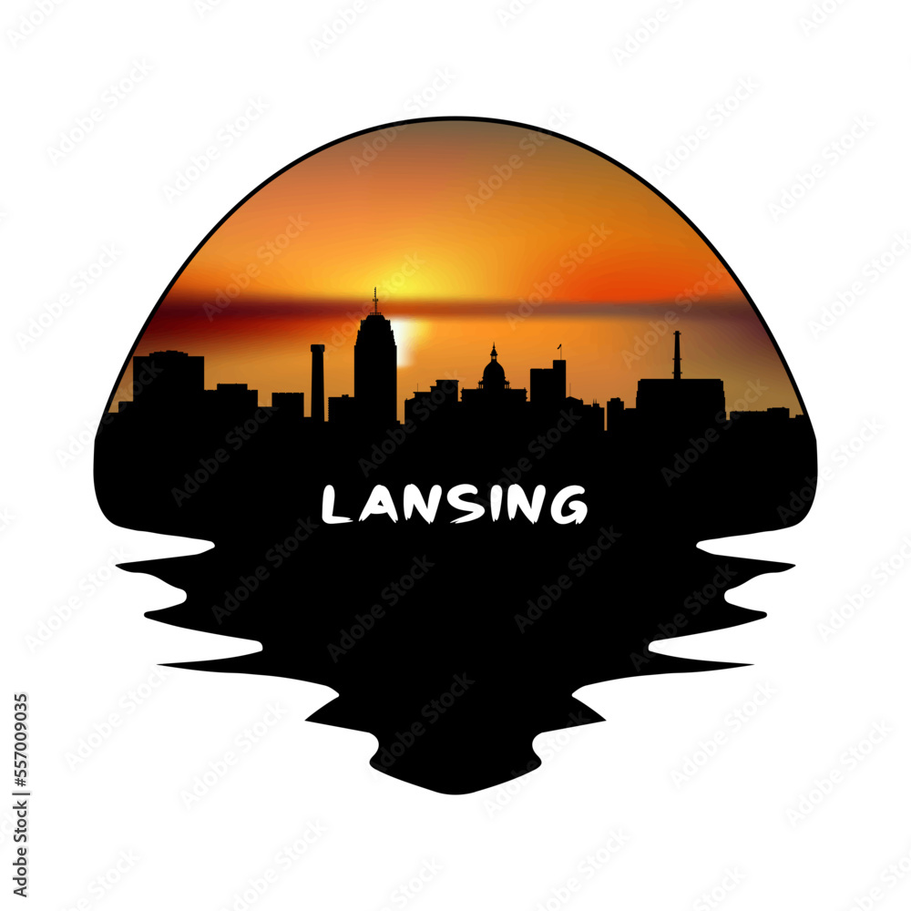 Lansing Michigan USA Skyline Silhouette Retro Vintage Sunset Lansing Lover Travel Souvenir Sticker Vector Illustration SVG EPS
