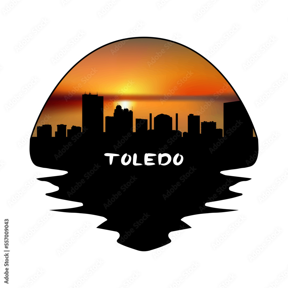 Toledo Ohio USA Skyline Silhouette Retro Vintage Sunset Toledo Lover Travel Souvenir Sticker Vector Illustration SVG EPS