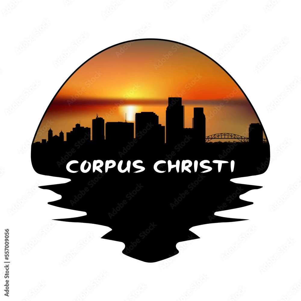 Corpus Christi Texas USA Skyline Silhouette Retro Vintage Sunset Corpus Christi Lover Travel Souvenir Sticker Vector Illustration SVG EPS