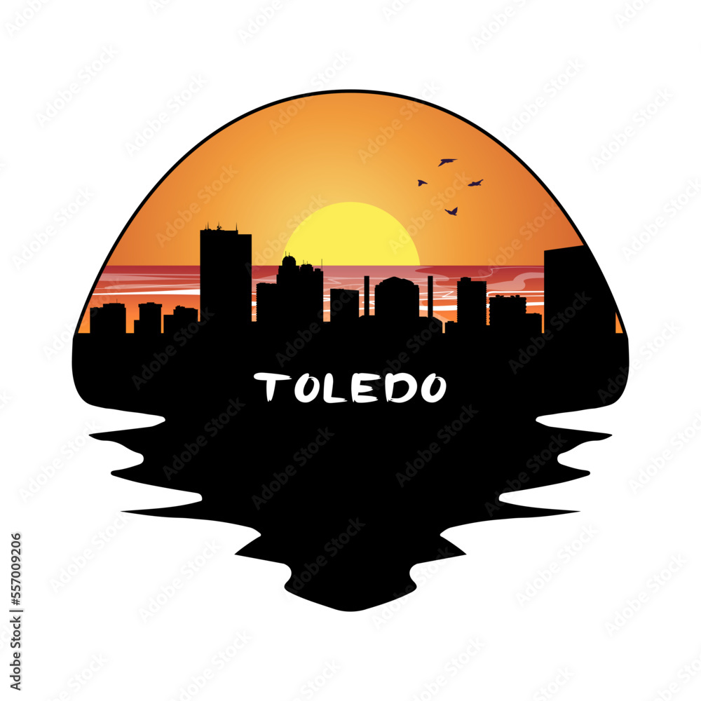 Toledo Ohio USA Skyline Silhouette Retro Vintage Sunset Toledo Lover Travel Souvenir Sticker Vector Illustration SVG EPS