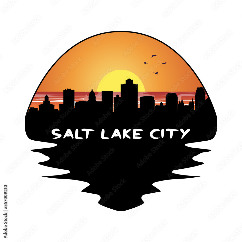 Salt Lake City Utah USA Skyline Silhouette Retro Vintage Sunset Salt Lake City Lover Travel Souvenir Sticker Vector Illustration SVG EPS