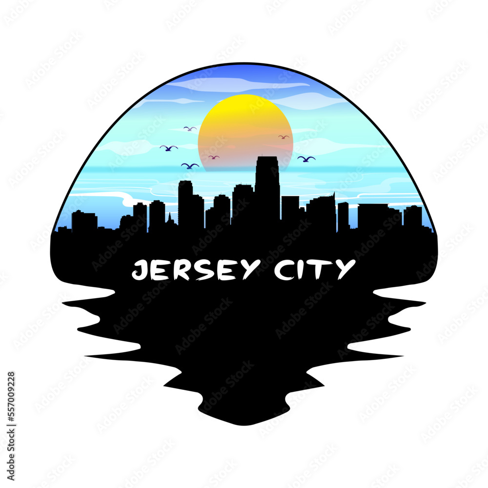 Jersey City New Jersey USA Skyline Silhouette Retro Vintage Sunset Jersey City Lover Travel Souvenir Sticker Vector Illustration SVG EPS