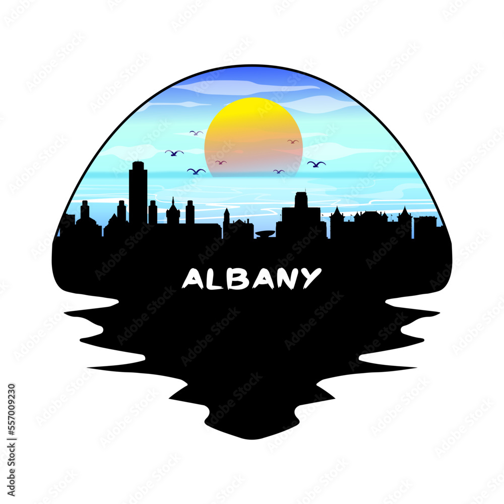 Albany New York USA Skyline Silhouette Retro Vintage Sunset Albany Lover Travel Souvenir Sticker Vector Illustration SVG EPS