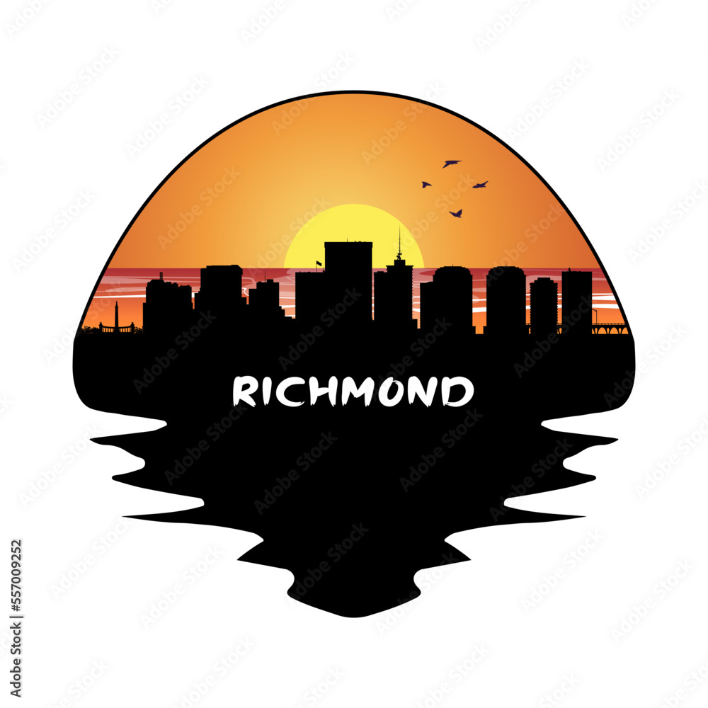 Richmond Virginia USA Skyline Silhouette Retro Vintage Sunset Richmond Lover Travel Souvenir Sticker Vector Illustration SVG EPS